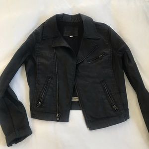AG Black Slick Coated Biker Jacket